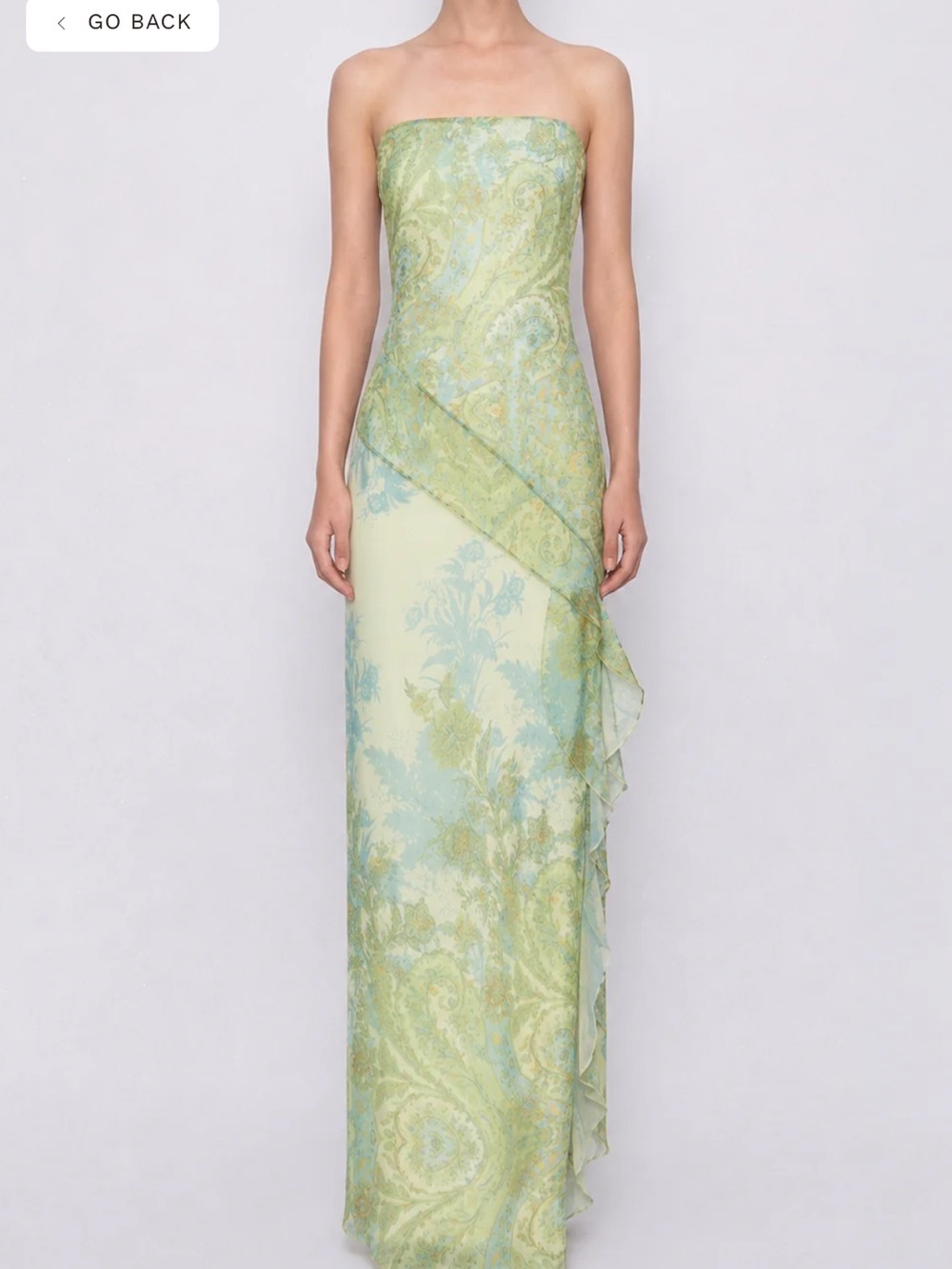 Strapless Green Paisley Print Evening Gown